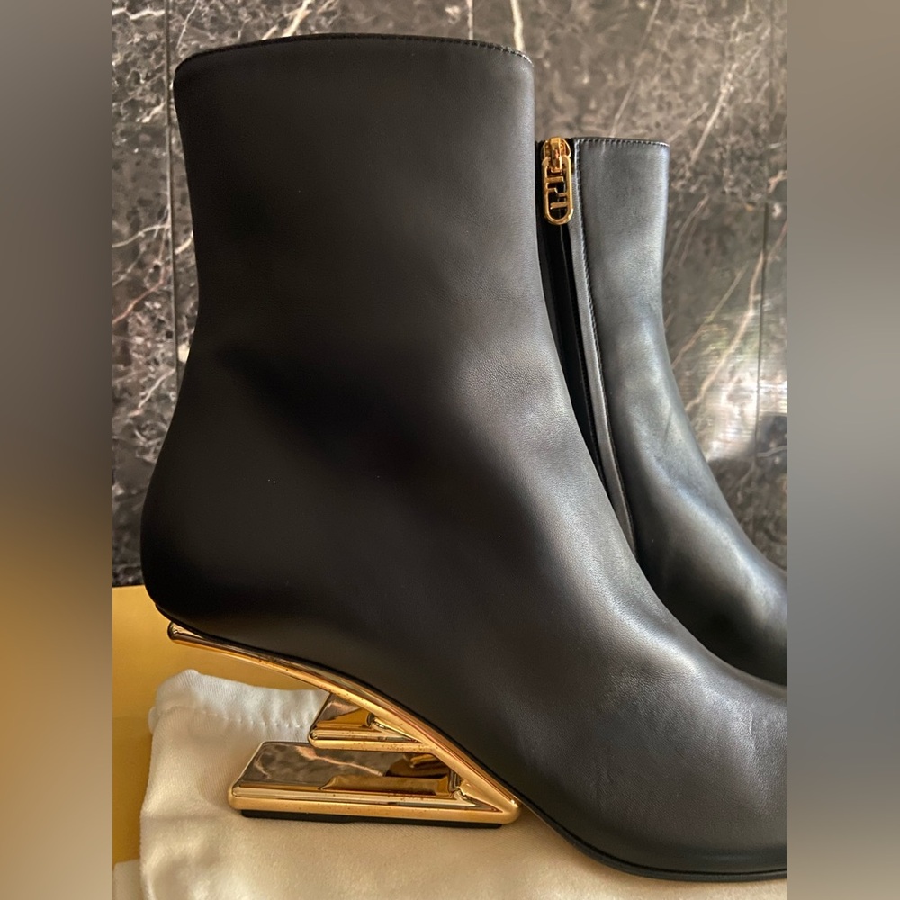 Fendi First Black Ankle Boots with Gold Heel. ⚜️ - Picture 4 of 16